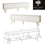 Szafka RTV Biało - Złota 175 cm Noga Czarna - Złota MDF